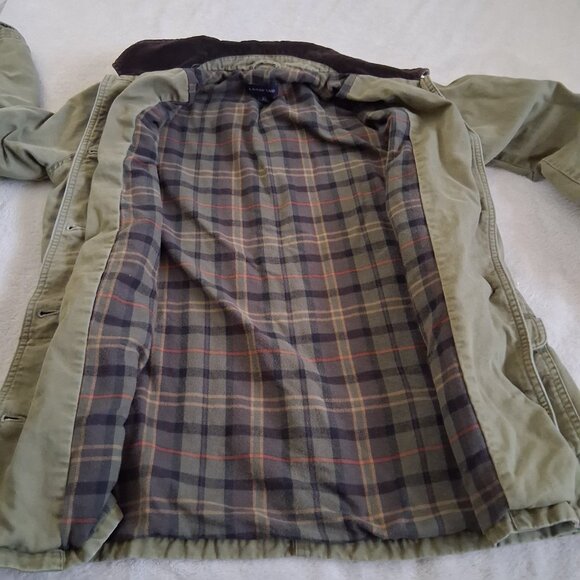Lands' End Women's Medium Petite Khaki Green Plaid Lined Canvas Chore Coat - Picture 10 of 14